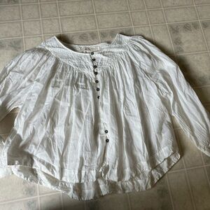 We the free Cotton Button front Embroidered yoke Loose Blouse